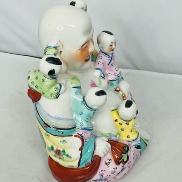 Vintage Buddha Statue With 5 Children Lucky Fertility Family 8.5" tall This vint - Picture 3 of 6